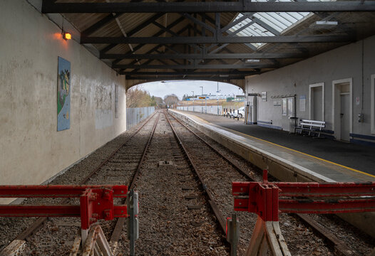 Buffers at the end of the tracks in the old engine shed at Thurso Railway Station, Scottish Highlands,  Caithness,  Scotland, UK