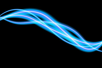 Naklejka premium Dynamic blue light effect abstract swirls and curves for modern digital art