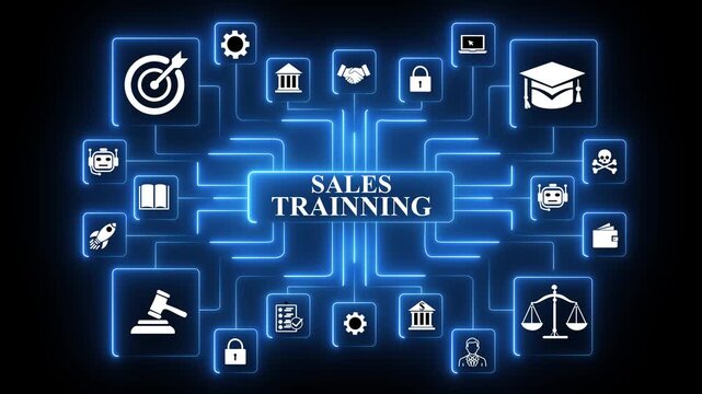 Sales enablement framework aligning tools, insights and processes to empower revenue teams and accelerate deal execution in a connected digital 4k technology ,4k animation video,.