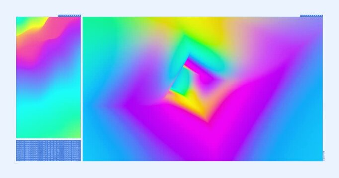 Abstract vibrant gradient tunnel loop with geometric shapes and soft blur
