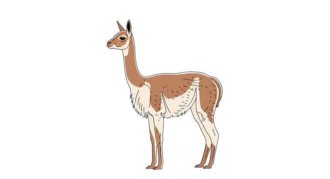Elegant vicuna standing in profile against a simple white background isolated on white background