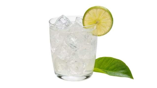 Clear Glass Iced Drink with Lime Slice and Mint Leaf