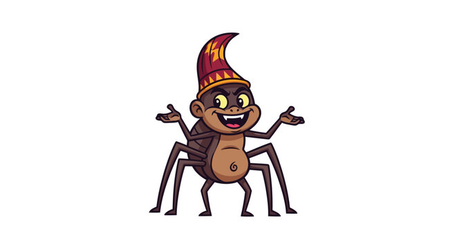 Cartoon spider monkey character wearing traditional hat isolated on white isolated on white background