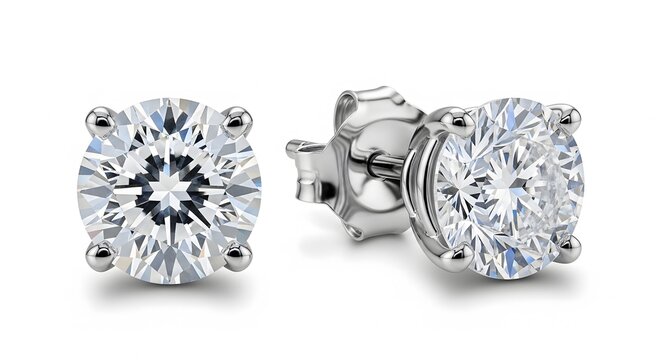 Classic diamond stud earrings featuring a secure four-prong setting and butterfly push-back closures.