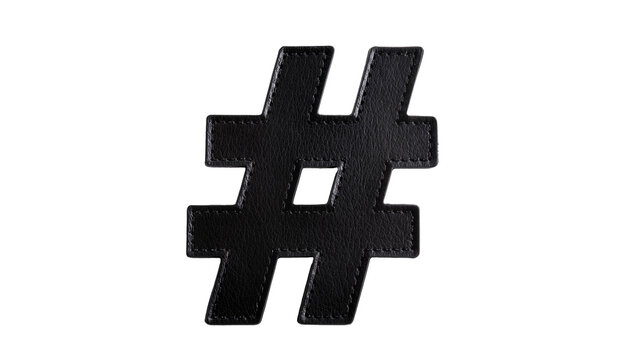 Black leather hashtag symbol with stitched edges