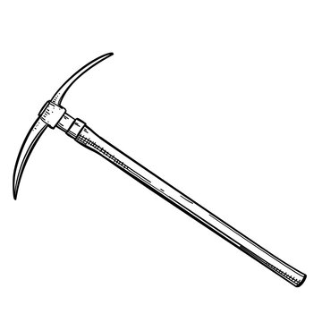 pickaxe mining tool vector line art hand drawn illustration