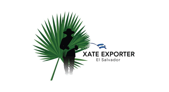 Silhouette of farmer holding xate palm leaves in El Salvador logo isolated on white background
