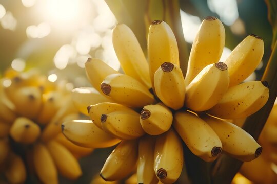 The scene of banana harvest in tropical orchards