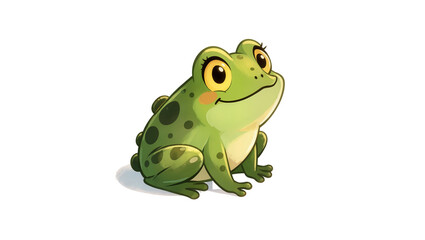 Obraz premium Green cartoon frog with big eyes and spots sitting down