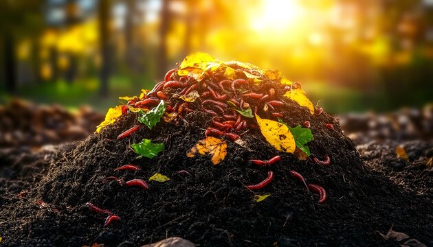 Decomposing Organic Waste Teeming with Worms in Garden