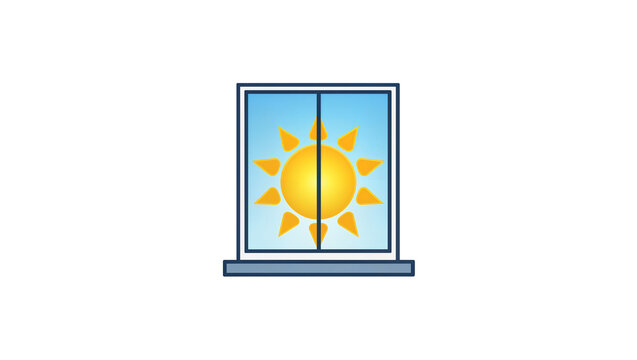 Blue framed window with bright yellow sun shining through