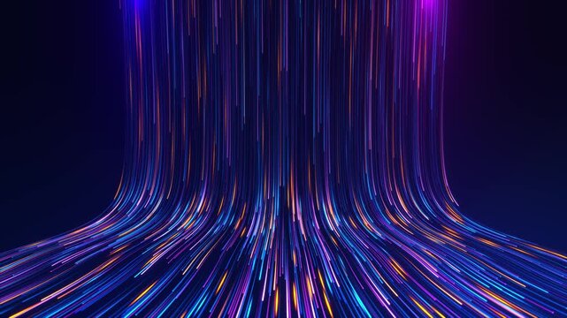 Digital Data Stream Flow Lines Abstract Technology Abstract flowing data lines with vibrant purple and blue tones. for big data, digital communication, network flow, and modern technology backgrounds.