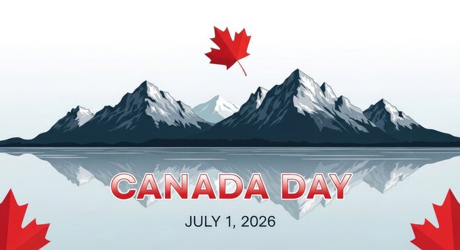Canada day celebration majestic mountains and vibrant maple leaves reflecting national pride