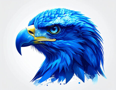 Vibrant electric blue eagle head illustration on white background