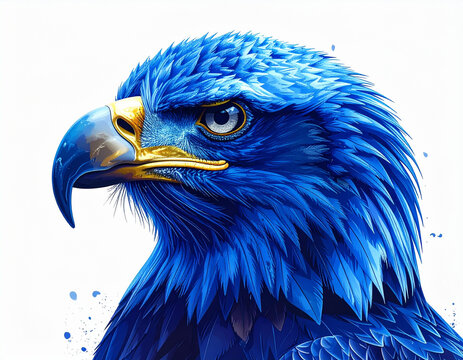 Electric blue eagle head illustration on white background
