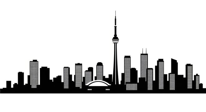 Toronto skyline silhouette a striking black and white depiction of the city's iconic architecture and cn tower