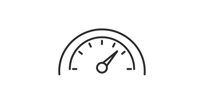 Simple Black Speedometer Icon on White Background.