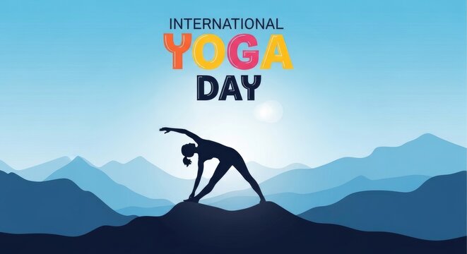 International yoga day celebration silhouette of a yogi performing a backbend against mountains
