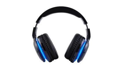 Fototapeta premium Black padded headphones with blue LED lighting and adjustable headband