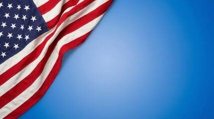 Fototapeta premium American flag waving on blue background with red and white stripes