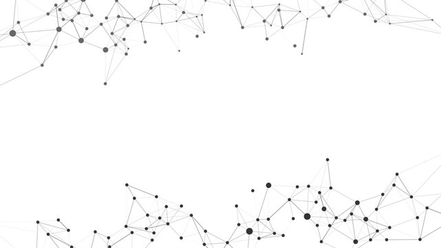 Abstract white background with modern geometric network connections, featuring interconnected black dots and lines, symbolizing data, technology, and global communication.