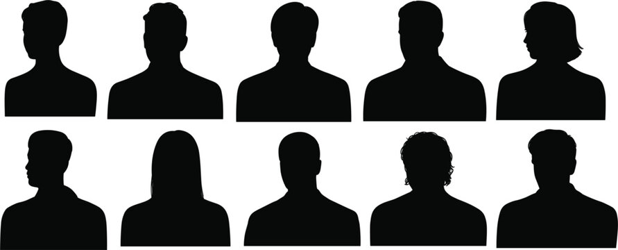 Avatar profile silhouettes set, anonymous people head and shoulders for business and social media accounts