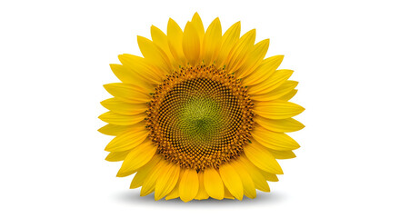 Fototapeta premium Sunflower blooms with bright yellow petals arranged in a perfect radial pattern against a neutral white background to symbolize warmth and summer energy.