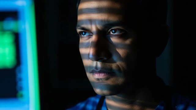 Silhouette of Doctor Face with Light Patterns Reflection