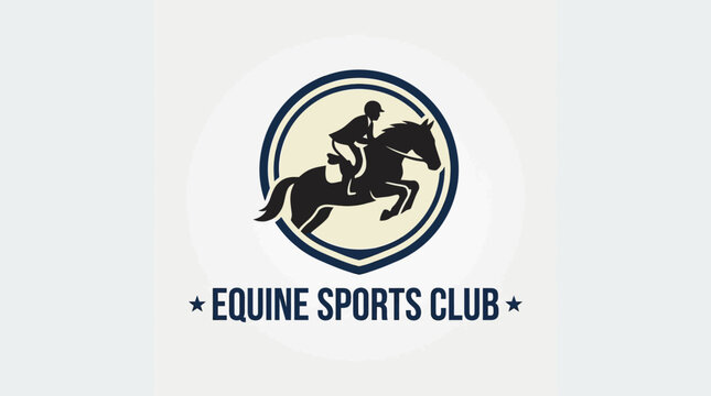 Dynamic logo for an equestrian sports club featuring a skilled rider on a horse mid-jump, perfect for branding and sporting event promotions