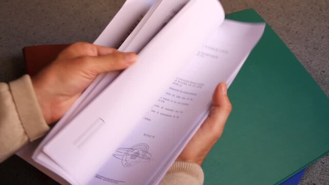 Pasar p&aacute;ginas de hojas de informe y dosier, papeles, documentos y expedientes escritos con carpeta archivadora