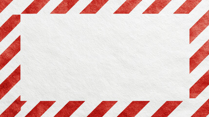 Fototapeta premium Textured white paper background with diagonal red stripes framing central copy space, creating a warning border concept
