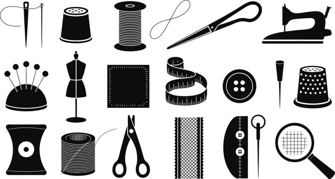 Black and white silhouette for sewing and tailoring crafts