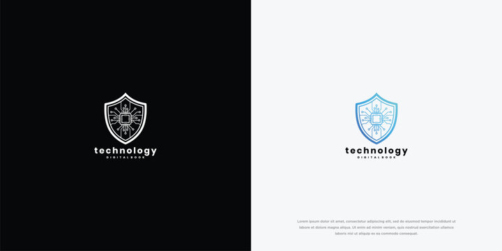 Technology Digital Security Shield Logo Design Concept