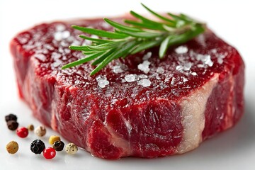 Obraz premium Gourmet beef steak close up on white. Generative AI