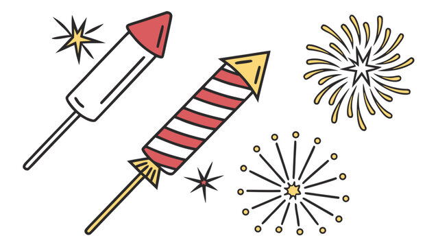 : 4th of July Fireworks Rocket Icons Vector Set.