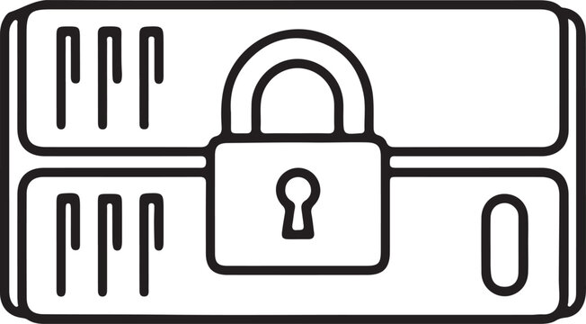Server rack with a padlock, symbolizing data security and network protection.