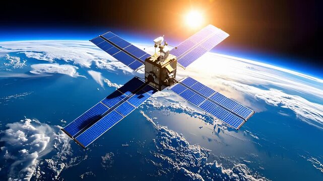 An Incredible View of a Satellite Orbiting Earth, Captured in Stunning Detail as It Reflects the Warmth of the Sun on Its Solar Panels Against the Vastness of Space