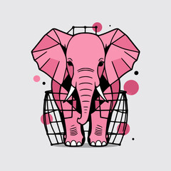 pink elephant scales pattern art cute pink elephant illustration with geometric scales pattern and vertical stripes background for paper poster print  © ART  FOR INTERIORS N