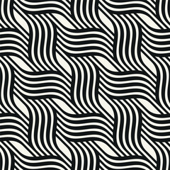Obraz premium Seamless pattern with geometric waves. Endless stylish texture. Ripple monochrome background. Linear diagonal weaved grid. Bold interlaced swatch.