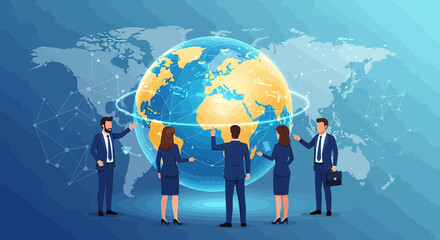 Naklejka premium Global business collaboration illustration depicting international partnership and connections