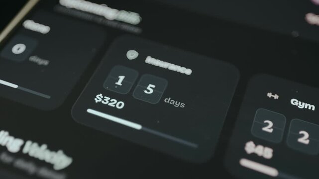 Personal finance app showing insurance expenses and bill due countdown