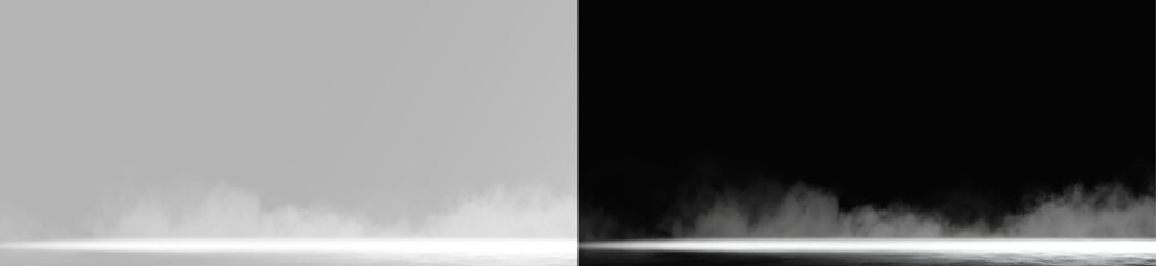 Horizontal white fog trail and gas smoke layer for cinematic ground effects © theladydarina