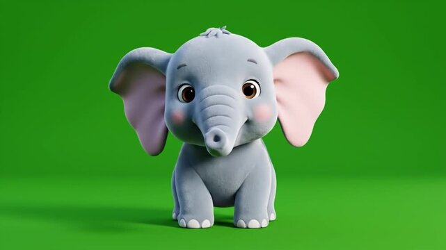A cute Baby Elephant Cartoon character stands on green background