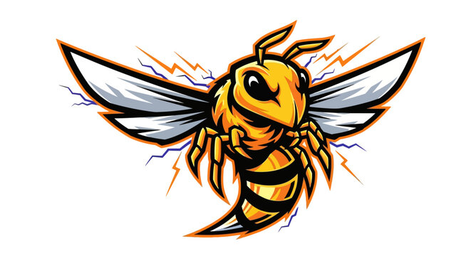 Aggressive Wasp Mascot Logo with Lightning Bolts, Fierce Insect Illustration