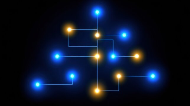 Machine Learning Algorithm Shows Decision Tree With Glowing Nodes on Dark Background to Illustrate AI Concept in Action