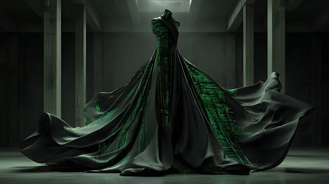 Mysterious black dress with green glowing details