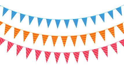 Fototapeta premium Bunting flags banner set two with colorful hanging pennants for festive party decoration and holiday celebration event
