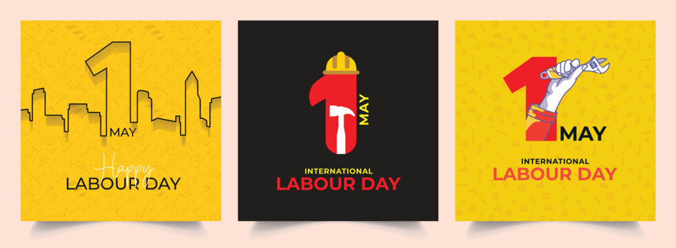 International Labor Day Web Banner Poster Template. Celebrate Labour Day, May 1st, with a Bold Abstract Design Honoring Workers, Dedication, and Hard Work