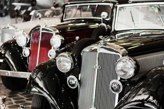 Moscow Russia 04.06.2022 Collection of vintage cars in Vadim Zadorozhny museum classic automobile exhibition and retro transport display