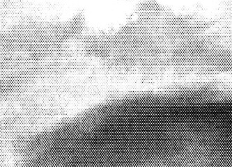 Fototapeta premium PNG with alpha transparency: black halftone dots fading from dense to light, creating a soft landscape-like silhouette and horizon. Ideal overlay for masking, compositing, and print texture.